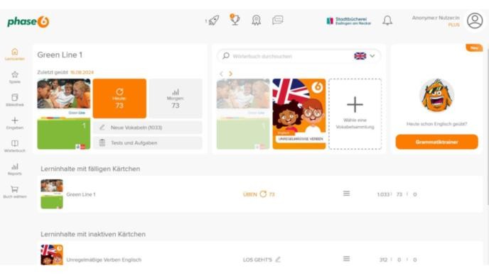 Phase 6 Screenshot der Startseite von Phase 6 nach der Anmeldung