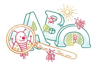 ABC-Schriftzug mit Biene unter einer Lupe
