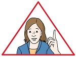 Frau mit erhobenem Zeigefinger in rotem Dreieck