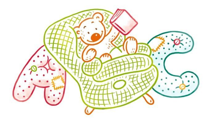 Teddy Bär sitzt in einem Sesel mit einem Buch in der Hand